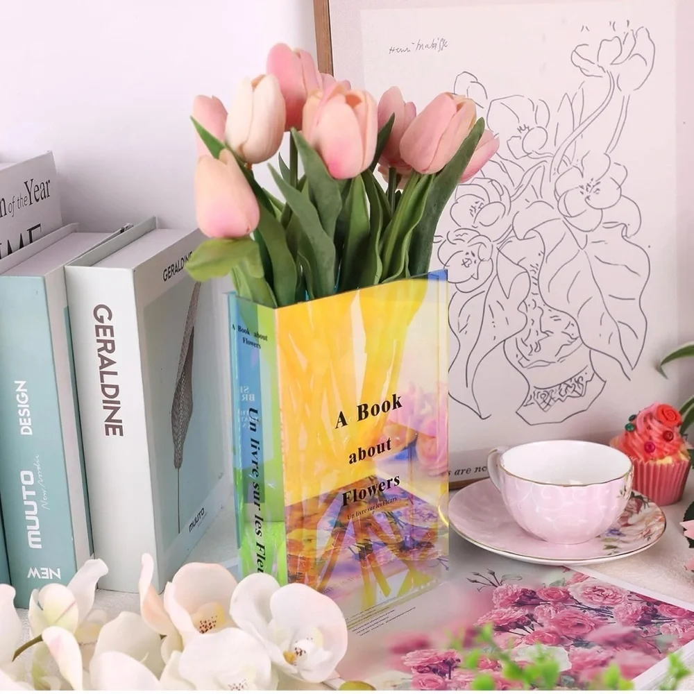 Holographic Acrylic Book Flower Vase - Multicolor, Modern, Artistic